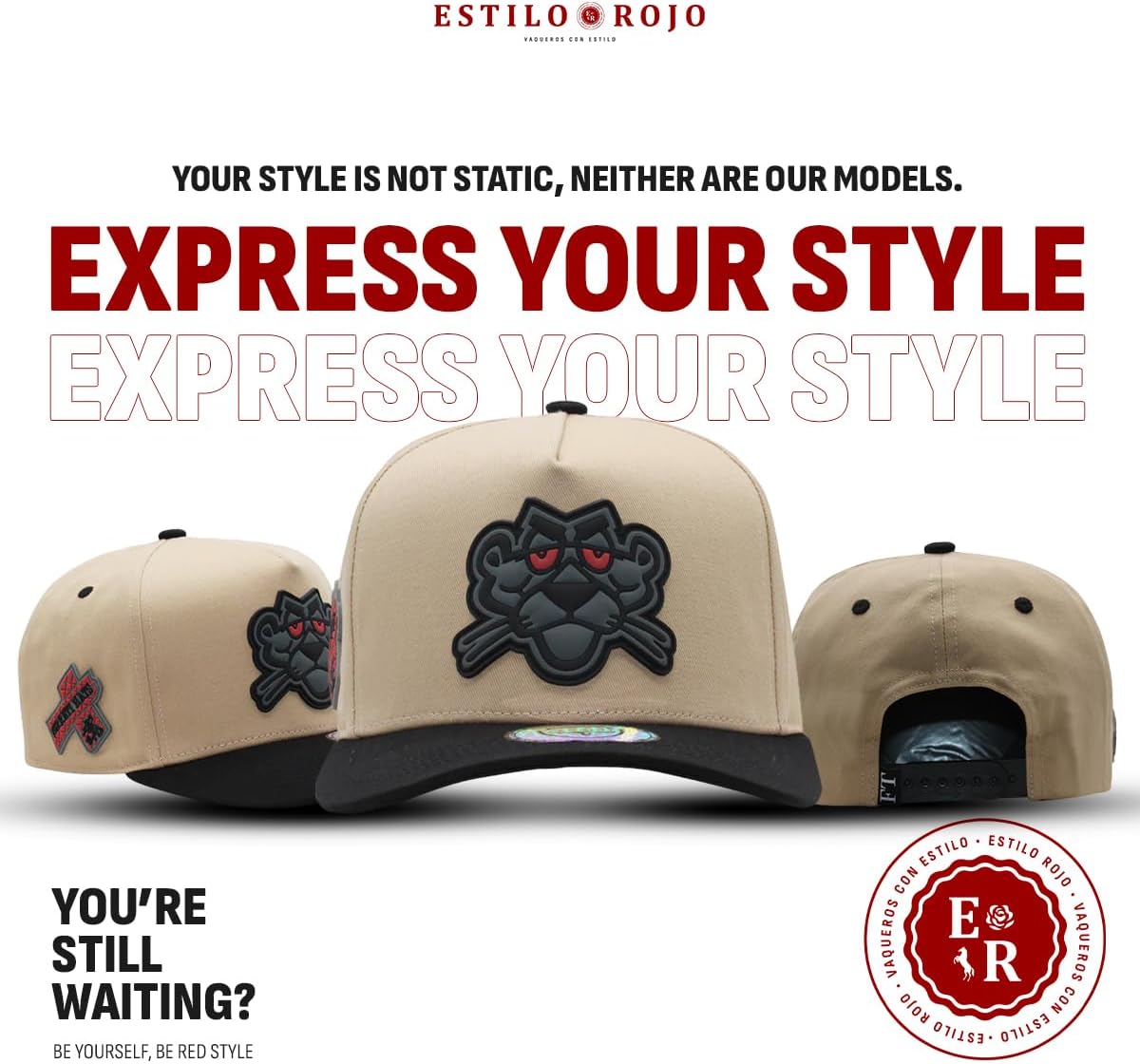 Ferreti Hats FT01 Khaky Panther Hat - Khaky Baseball Cap for Men & Women - Premium Adjustable Pantera Hat, Gorras para Hombre Originales Beige and Black