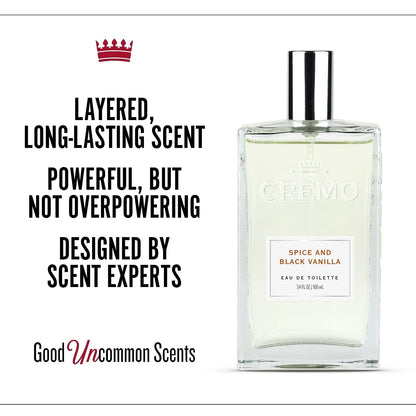 Cremo Cologne For Men - Spice & Black Vanilla Mens Cologne Spray, An Explosion of Vibrant Spices, Dark Woods and Black Vanilla, Multi-Layered Signature Men's Fragrances, 3.4 Fl Oz