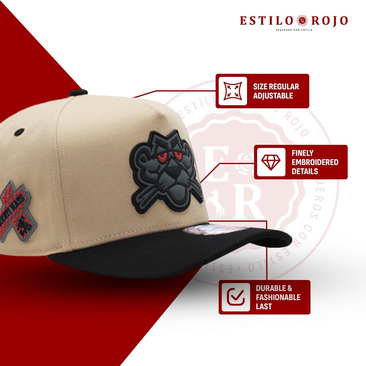 Ferreti Hats FT01 Khaky Panther Hat - Khaky Baseball Cap for Men & Women - Premium Adjustable Pantera Hat, Gorras para Hombre Originales Beige and Black