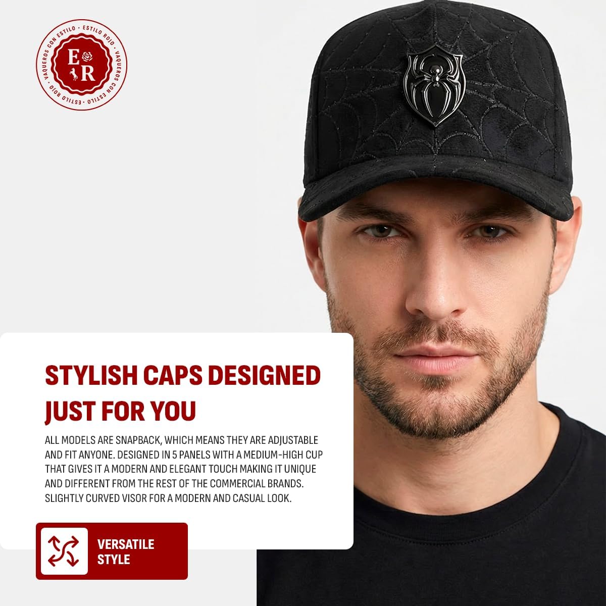 Ferreti Hats FT154 Black Spider Hat for Men & Women - Premium Baseball Snapback Cap, Gorra Negra para Hombre y Mujer