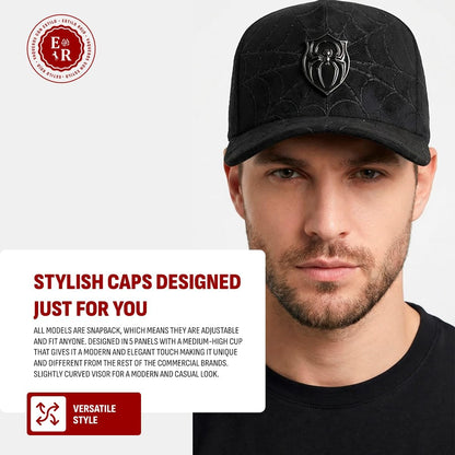 Ferreti Hats FT154 Black Spider Hat for Men & Women - Premium Baseball Snapback Cap, Gorra Negra para Hombre y Mujer