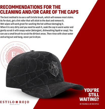 Ferreti Hats FT154 Black Spider Hat for Men & Women - Premium Baseball Snapback Cap, Gorra Negra para Hombre y Mujer