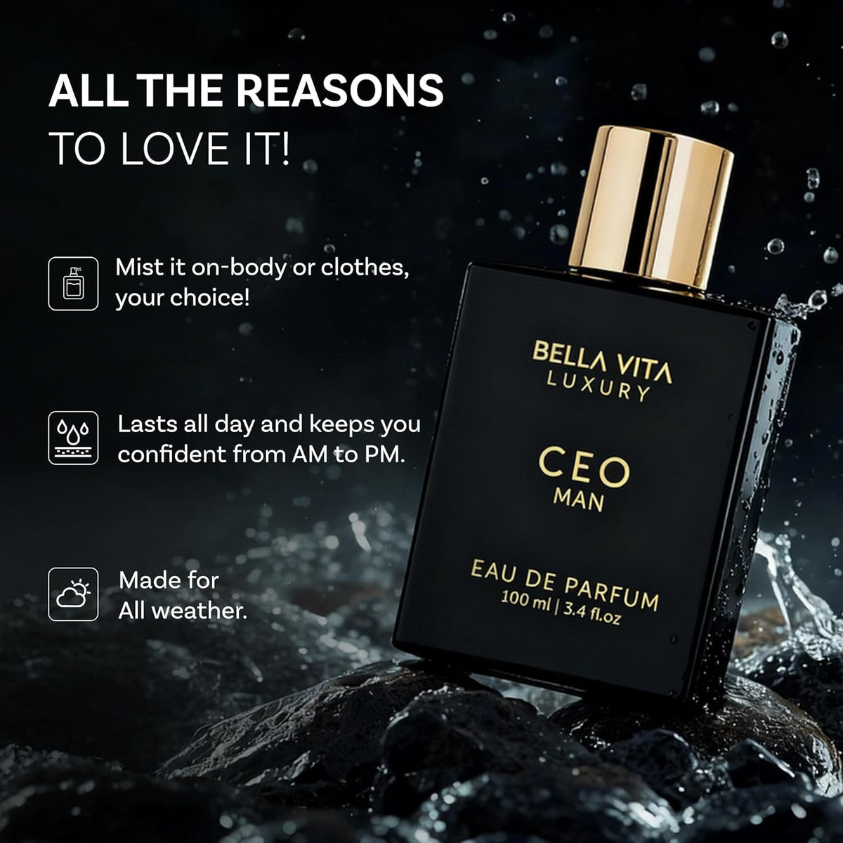 Bellavita Luxury CEO MAN Eau de Parfum | 100 ml (3.4 fl.oz.) | Perfume for Men | Mandarin, Lemon, Lavender, and Vetiver Notes | Long Lasting Men's Fragrance