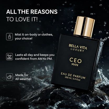 Bellavita Luxury CEO MAN Eau de Parfum | 100 ml (3.4 fl.oz.) | Perfume for Men | Mandarin, Lemon, Lavender, and Vetiver Notes | Long Lasting Men's Fragrance
