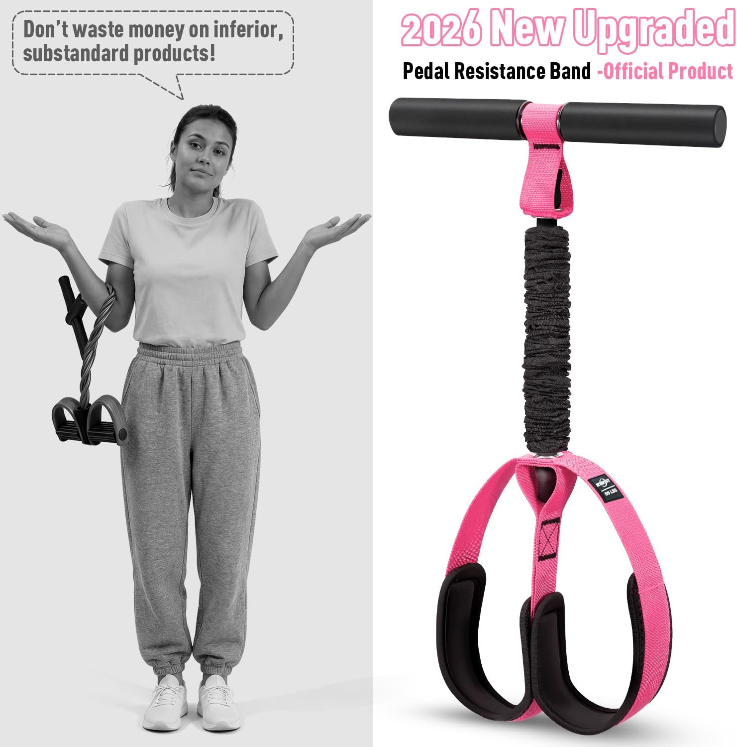 Pedal Resistance Band with Handle, Upgraded Durable Thickened Latex Tubes and Soft Foam Fabric Foot Pedal, Sit Up Exercise Equipment for Abdomen, Waist, Arm, Core/ABS, Leg, Physical Therapy