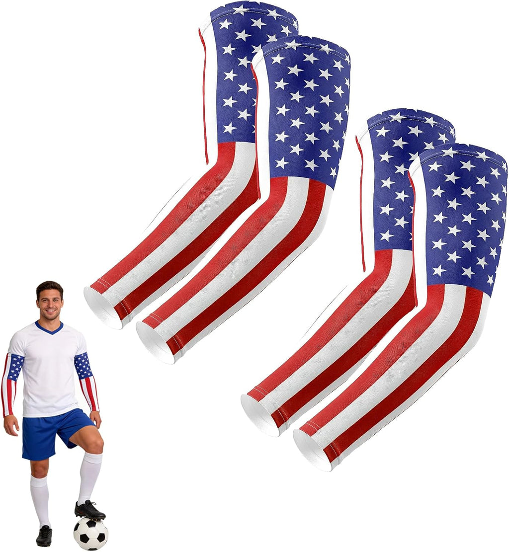 Aegend Arm Sleeves for Men Father's Day, Mundial 2026, American Flag Arm Sleeves for Baseball Football Basketball,2Pairs