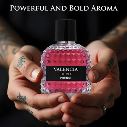 Valencia UOMO Intense for Men Eau De Parfum - Amber Fougere Fragrance Top Notes of Vanilla Bourbon Mid Tone of Lavandin Create Spicy & Woody Aroma - Base Scent of Smoked Vetiver Elegant 100ml Bottle