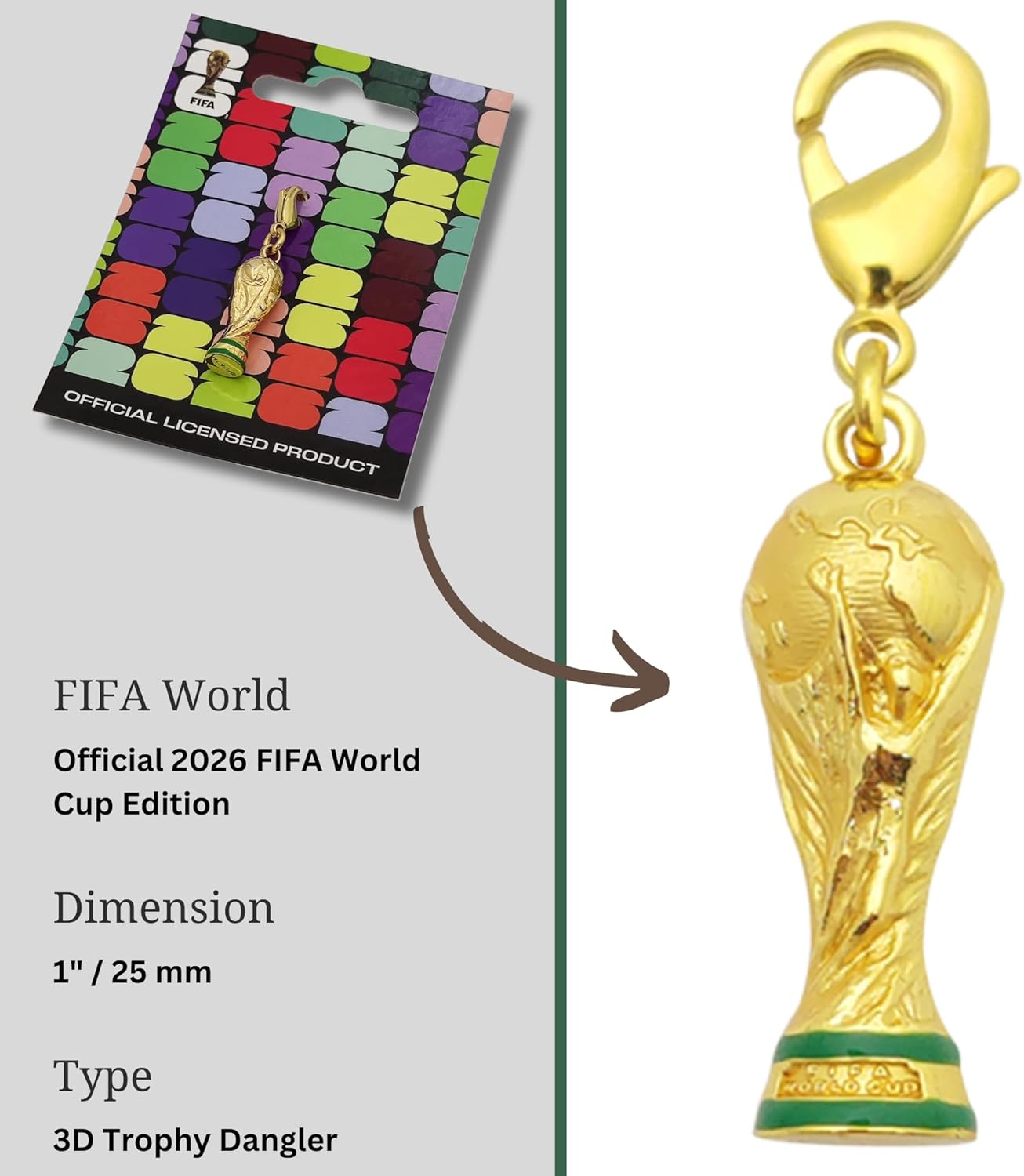 Official FIFA World Cup 2026 Edition -1 Inch 3D Trophy Dangler - Timeless Collector’s Item - Premium Weighted Zinc Alloy Craftsmanship - Built to Last; Ideal for Backpacks, Keys and purses