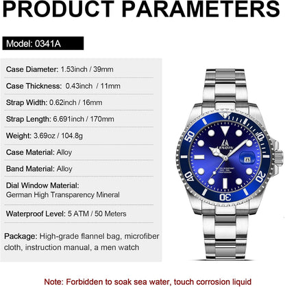 LN LENQIN Mens Watches Stainless Steel Waterproof Analog Quartz Watch for Men with Date Luminous Fashion Wristwatch
