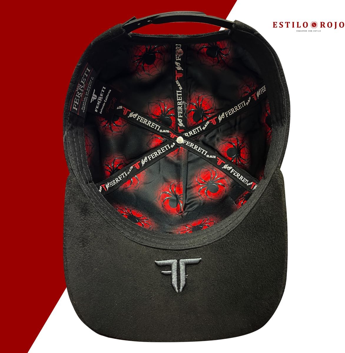 Ferreti Hats FT154 Black Spider Hat for Men & Women - Premium Baseball Snapback Cap, Gorra Negra para Hombre y Mujer