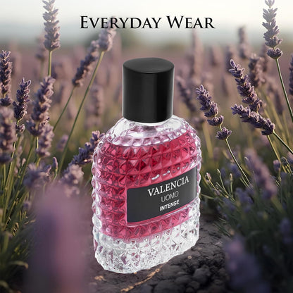 Valencia UOMO Intense for Men Eau De Parfum - Amber Fougere Fragrance Top Notes of Vanilla Bourbon Mid Tone of Lavandin Create Spicy & Woody Aroma - Base Scent of Smoked Vetiver Elegant 100ml Bottle
