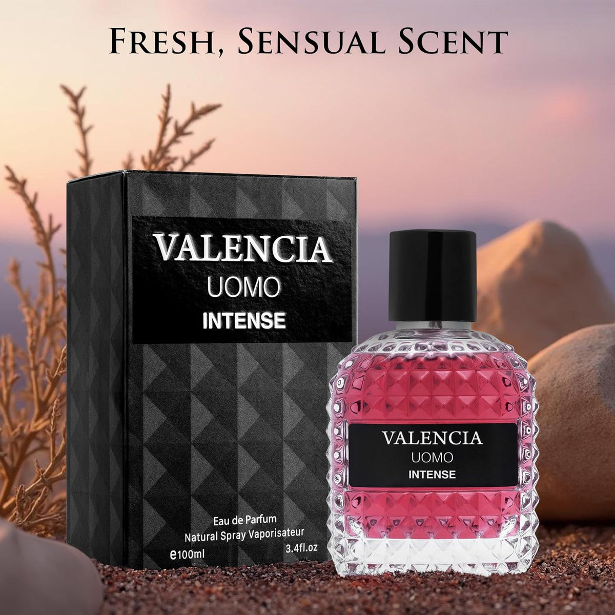 Valencia UOMO Intense for Men Eau De Parfum - Amber Fougere Fragrance Top Notes of Vanilla Bourbon Mid Tone of Lavandin Create Spicy & Woody Aroma - Base Scent of Smoked Vetiver Elegant 100ml Bottle