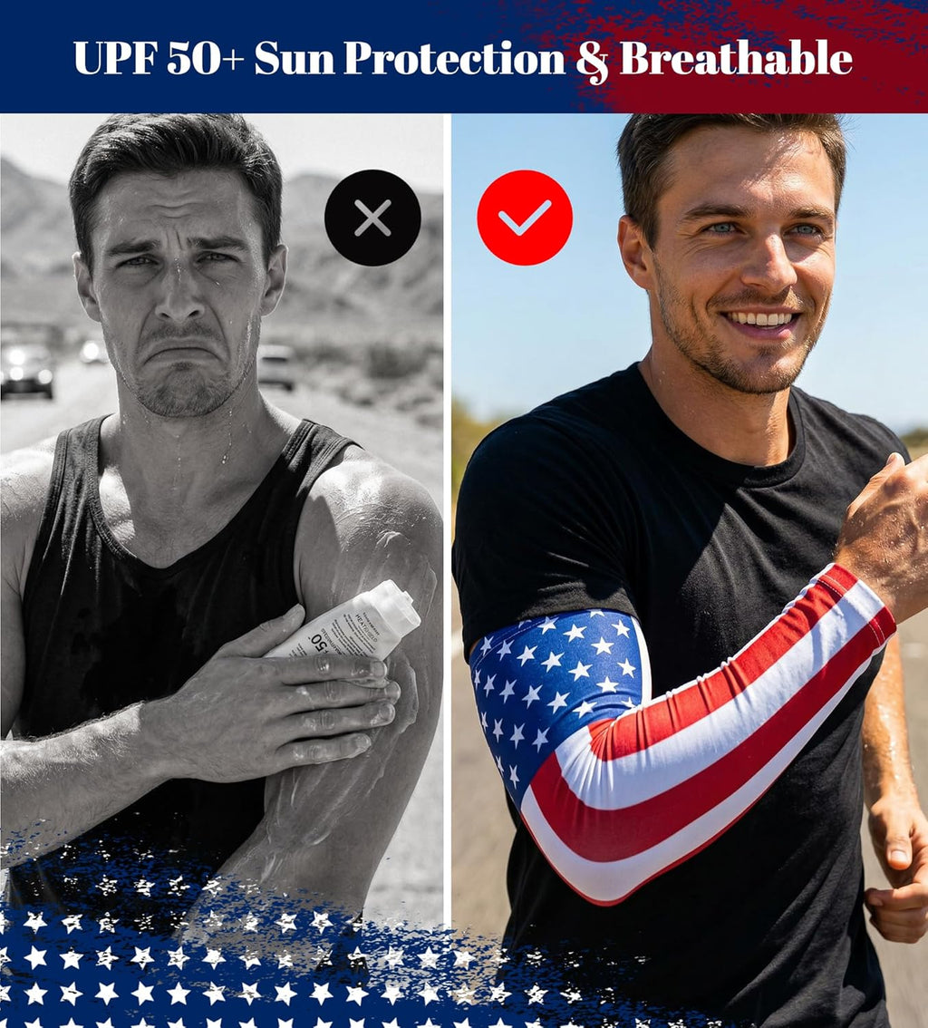Aegend Arm Sleeves for Men Father's Day, Mundial 2026, American Flag Arm Sleeves for Baseball Football Basketball,2Pairs
